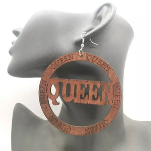 Queen Hoop Wooden Earrings